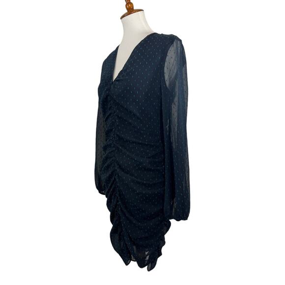 Leith Dress Navy Blue Fitted Sheer Long Sleeve Button Detail Size Medium - Picture 3 of 6